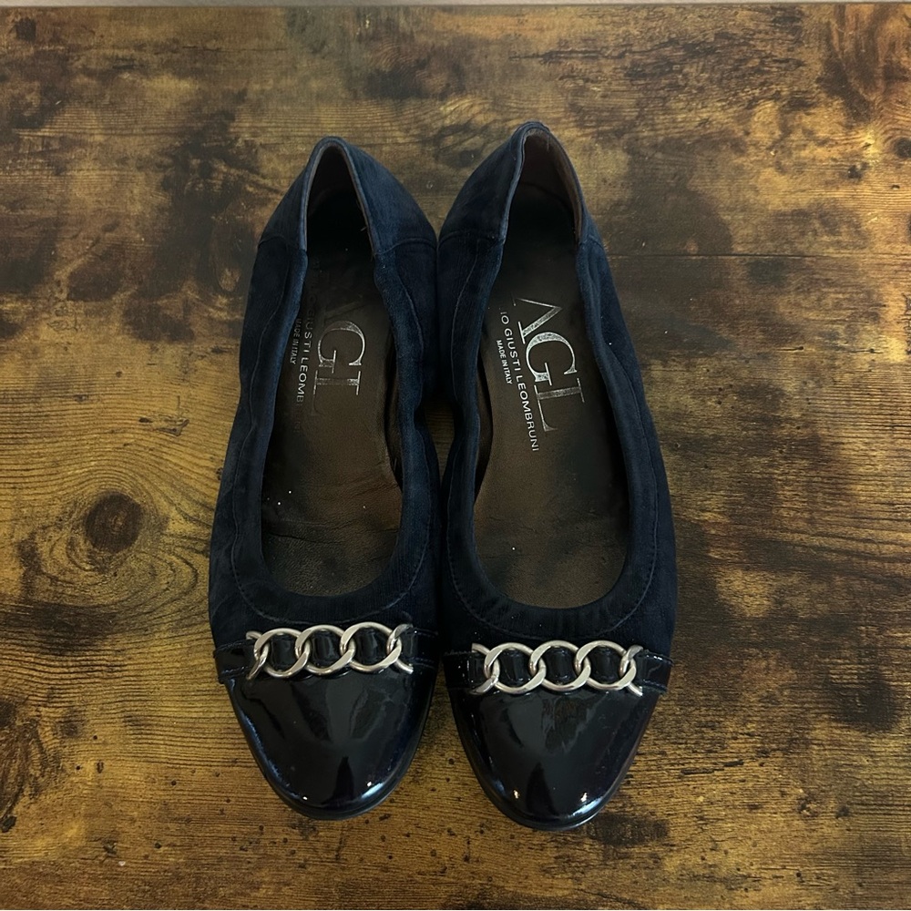 AGL Attilio Giustile Leombruni Silver and Black Women's Flats EU 41